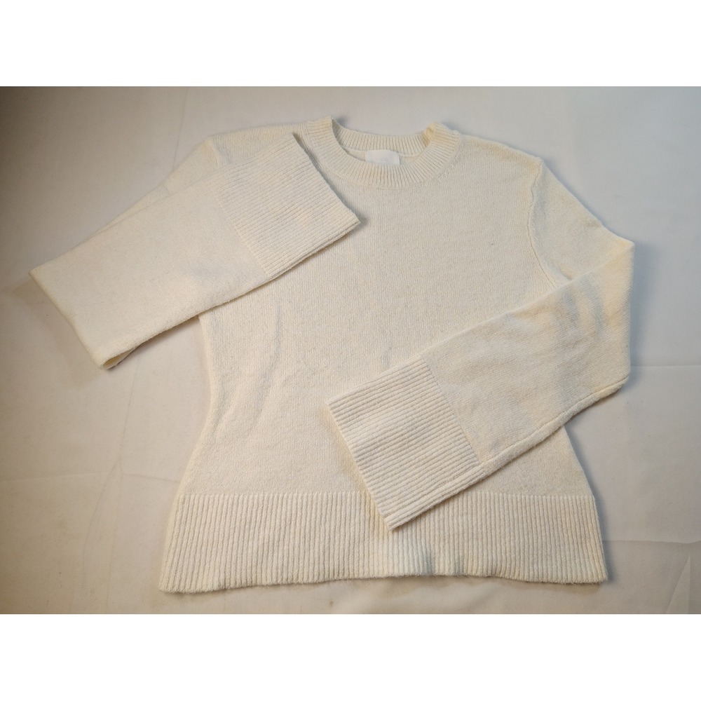 HM Cream White Ribbed Knit Crew‎ Neck Pullover Sweater XS Winter Preppy Cozy